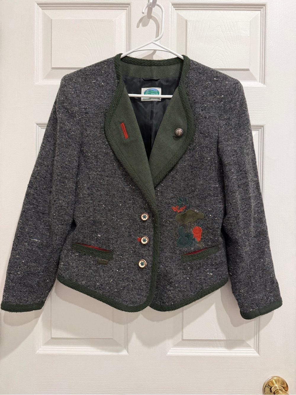 German Alpentraum Wool-Blend Grey & Green Trim Women’s Jacket